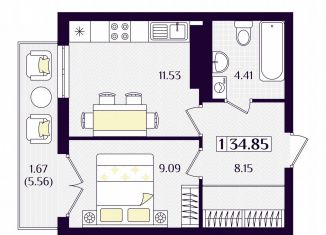 Продам однокомнатную квартиру, 34.9 м2, Гурьевск, Краковский бульвар, 16, ЖК Новая Резиденция