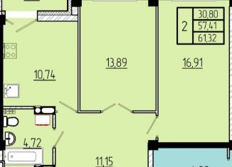 Продаю двухкомнатную квартиру, 61.3 м2, Омск, Волгоградская улица, с3