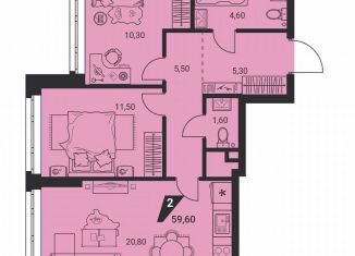 2-ком. квартира на продажу, 59.6 м2, Екатеринбург, метро Проспект Космонавтов, улица Красных Командиров, 3