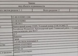 Продажа гаража, 23 м2, Славянск-на-Кубани, Анастасиевская улица