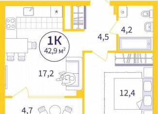 1-ком. квартира на продажу, 40.6 м2, Самара, Советский район, улица 22-го Партсъезда, 1