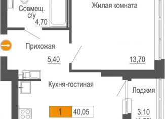 1-комнатная квартира на продажу, 40.1 м2, Екатеринбург, метро Чкаловская, улица Академика Бардина, 21А