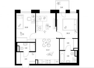 Продажа 2-ком. квартиры, 58.1 м2, Москва, жилой комплекс Москворечье, 1.3, метро Каширская