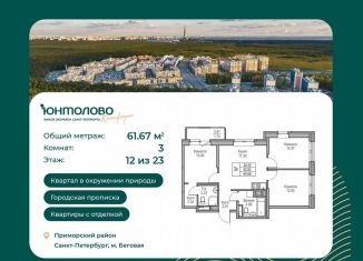 Продам трехкомнатную квартиру, 61.7 м2, Санкт-Петербург, Ивинская улица, 1к4, метро Беговая