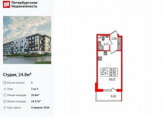 Продам квартиру студию, 24.8 м2, Санкт-Петербург, метро Звёздная