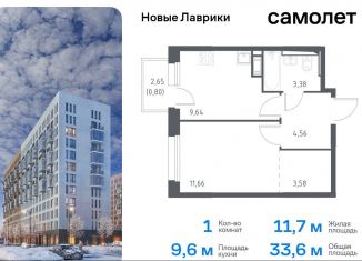 1-комнатная квартира на продажу, 33.6 м2, Мурино, жилой комплекс Новые Лаврики, 1.1