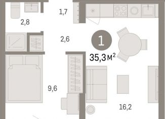 Продам 1-комнатную квартиру, 35.3 м2, Липецкая область, площадь Петра Великого, 1