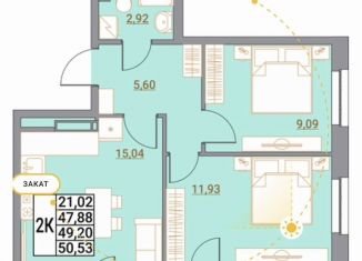 2-комнатная квартира на продажу, 51 м2, Ставрополь, улица Западный Обход, 50А, микрорайон № 36