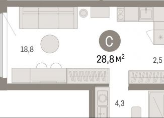 Продажа квартиры студии, 28.8 м2, Липецкая область, площадь Петра Великого, 1