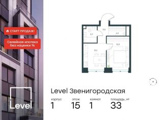 Продажа 1-комнатной квартиры, 33 м2, Москва, жилой комплекс Левел Звенигородская, к1, станция Хорошёво