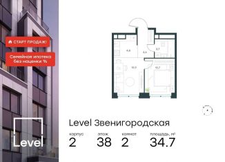 Двухкомнатная квартира на продажу, 34.7 м2, Москва, жилой комплекс Левел Звенигородская, к2, станция Хорошёво