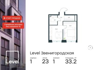 Продам 1-комнатную квартиру, 33.2 м2, Москва, жилой комплекс Левел Звенигородская, к1, станция Хорошёво