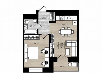 Продается однокомнатная квартира, 43.4 м2, Ярославль