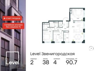 Продажа четырехкомнатной квартиры, 90.7 м2, Москва, станция Хорошёво, жилой комплекс Левел Звенигородская, к2