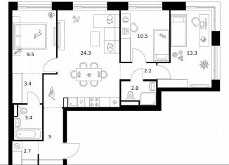 Продажа 3-ком. квартиры, 77.1 м2, Москва