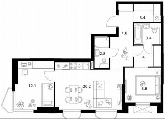 Продажа 2-комнатной квартиры, 62.3 м2, Москва, жилой комплекс Мичуринский Парк, 4.5