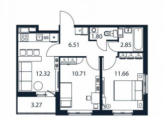 Продается 2-комнатная квартира, 47.5 м2, Мурино