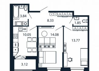 Продажа 2-ком. квартиры, 53.5 м2, городской посёлок Новоселье