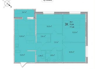 Продаю 3-ком. квартиру, 77.5 м2, Обнинск, улица Мира, 2