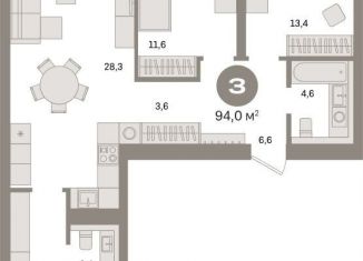 Трехкомнатная квартира на продажу, 94.5 м2, Санкт-Петербург, метро Зенит