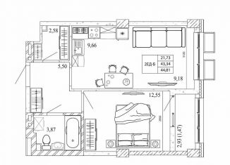 Продается 2-комнатная квартира, 44.7 м2, Ростов-на-Дону, проспект Стачки, 200с1