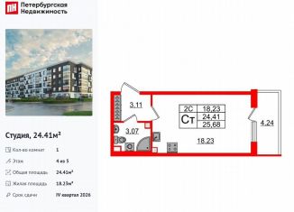 Продажа квартиры студии, 24.4 м2, Санкт-Петербург, муниципальный округ Пулковский Меридиан, Пулковское шоссе, 7к2