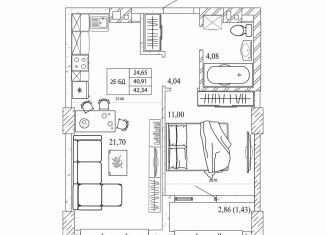 Продаю 2-ком. квартиру, 42.4 м2, Ростов-на-Дону, проспект Стачки, 200с2