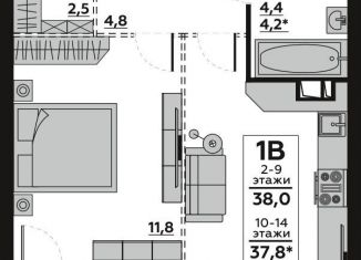 Продам 1-комнатную квартиру, 38 м2, Волгоград