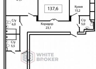 Продам квартиру свободная планировка, 137.6 м2, деревня Сосенки, Ясеневая улица, 3к1