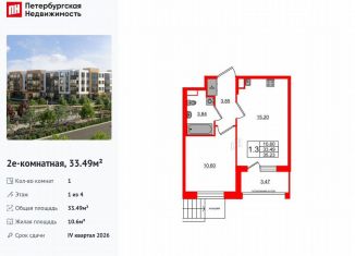 Продаю 1-комнатную квартиру, 33.5 м2, посёлок Шушары