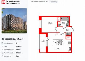 1-комнатная квартира на продажу, 34.5 м2, Санкт-Петербург, муниципальный округ Невский, Ультрамариновая улица, 5