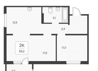 Продается 2-ком. квартира, 59.2 м2, посёлок Озёрный, Кедровая улица, 80/3