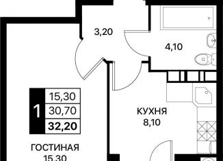 1-комнатная квартира на продажу, 32.2 м2, Ростов-на-Дону