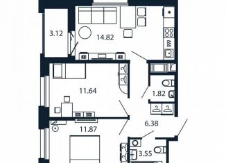 Продается двухкомнатная квартира, 51.6 м2, городской посёлок Новоселье