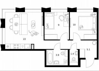 Продается двухкомнатная квартира, 51.4 м2, Москва, САО