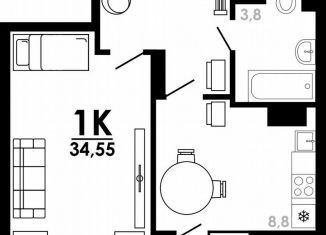 Продаю 1-комнатную квартиру, 34.6 м2, Нижний Новгород, метро Парк Культуры