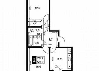 Продам 2-ком. квартиру, 59.5 м2, Видное, улица Фруктовые Сады, 1к3