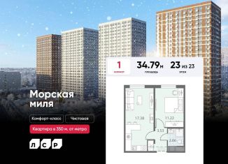 Продам 1-ком. квартиру, 34.8 м2, Санкт-Петербург, метро Проспект Ветеранов