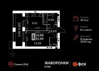 Однокомнатная квартира на продажу, 32.5 м2, деревня Митькино