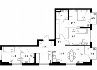 Продам трехкомнатную квартиру, 86.8 м2, Москва, метро Мичуринский проспект