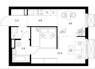 Продаю 1-ком. квартиру, 34.6 м2, Москва