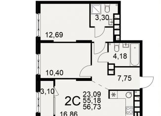 Продам двухкомнатную квартиру, 56.7 м2, Рязань, Московский район