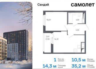 Продам 1-ком. квартиру, 35.2 м2, Санкт-Петербург, метро Проспект Ветеранов, жилой комплекс Сандэй, 7.2