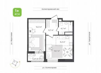 Продается 1-комнатная квартира, 47.4 м2, Ижевск, улица Холмогорова, 109, Октябрьский район